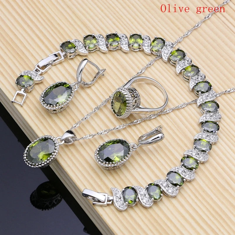 Silver 925 jewelry set for women, featuring a pendant necklace and matching earrings, crafted from natural silver.