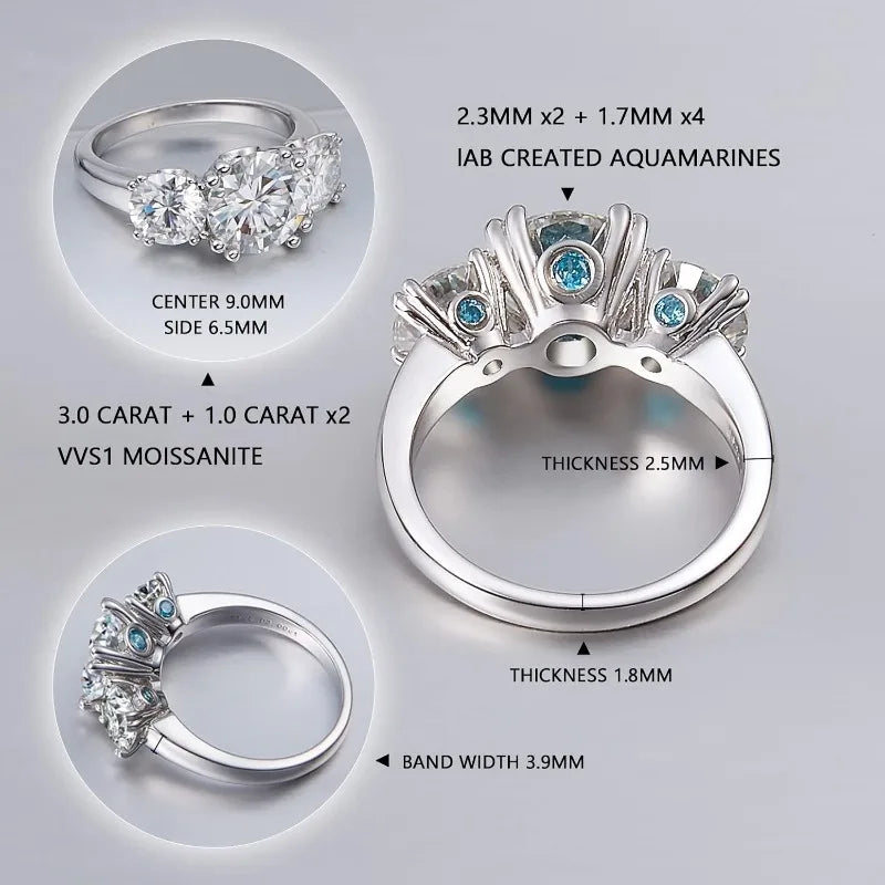 Silver S925 ring with moissanite gemstones, featuring a white platinum plating, crafted by Corporación Turística.