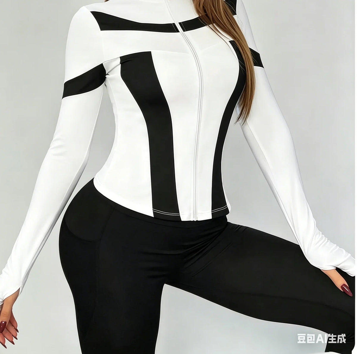 White long-sleeve sports t-shirt with high collar by Corporación Turística, designed for active wear and comfort.