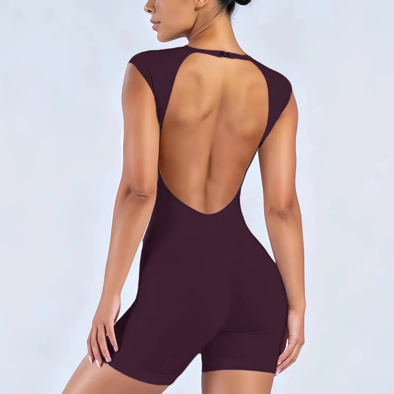 White impact short summer romper for women, sleeveless and backless, by Corporación Turística.