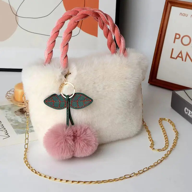Fashionable women's tote bag by Corporación Turística in plush white fabric, featuring a stylish hand-held design.