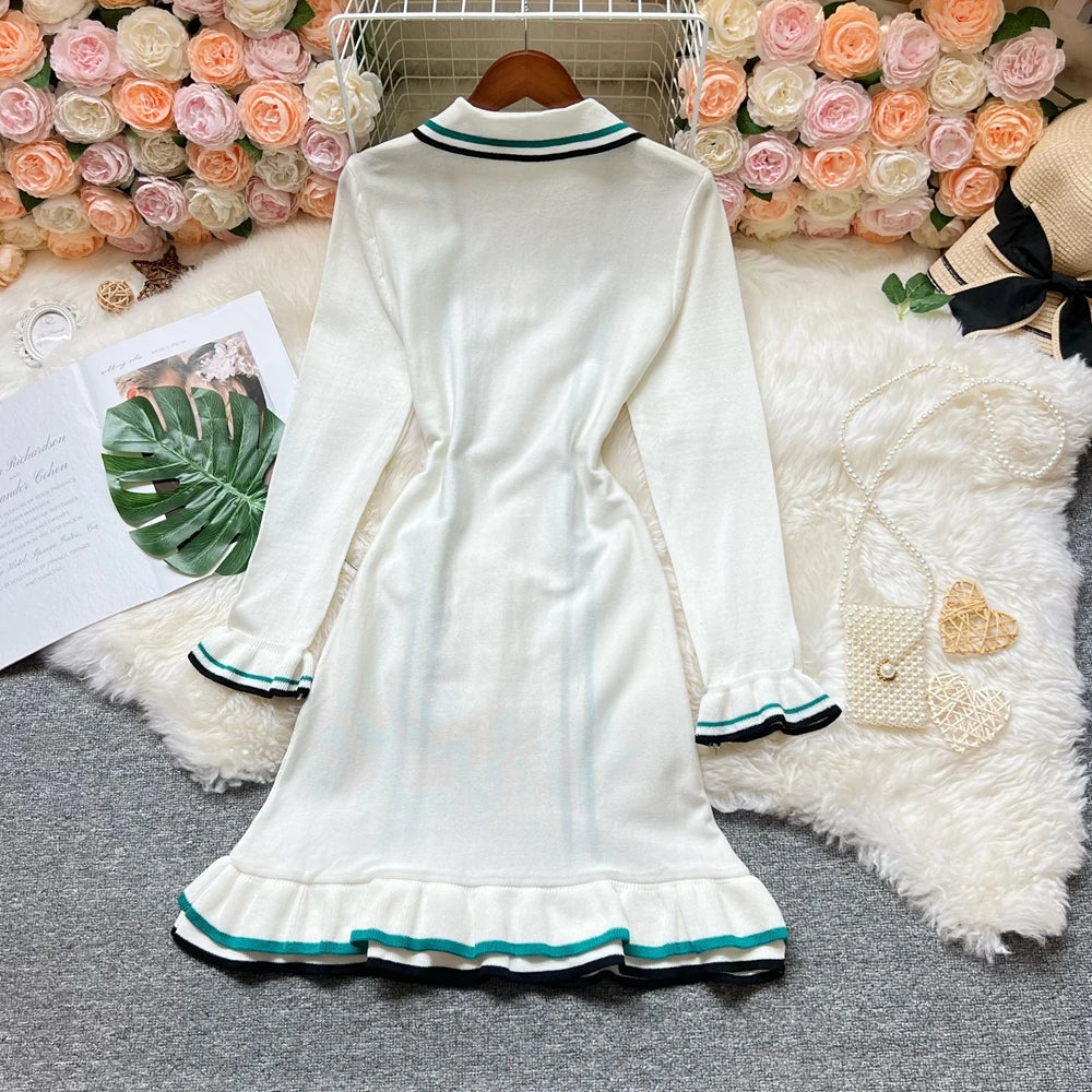 White YuooMuoo mini women's knitted dress, stylish and trendy, featuring a close-up of the fabric and fit.
