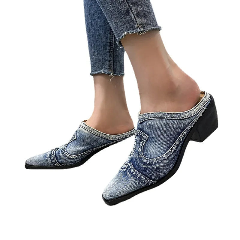 Blue denim casual sneakers with block heels from Corporación Turística, featuring a stylish and comfortable design for everyday wear.