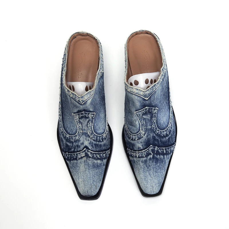Blue LazySeal canvas sneakers with square heels by Corporación Turística, featuring casual denim fabric and stylish footwear design.