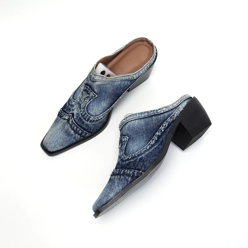 Blue LazySeal canvas sneakers with square heel from Corporación Turística, featuring a casual denim fabric design.