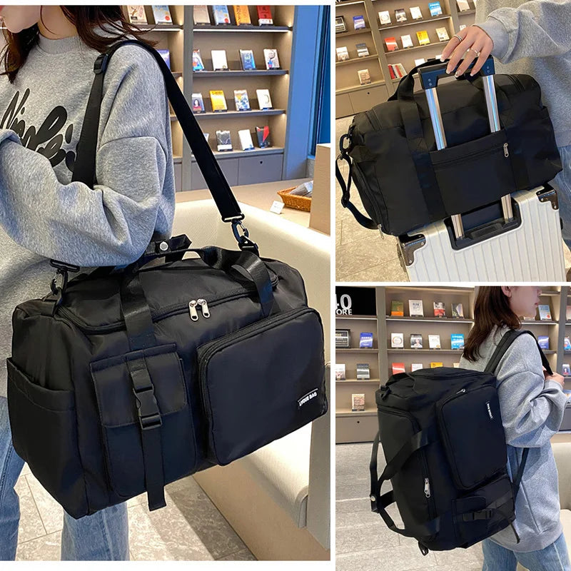 Blue women's travel bag and multifunctional backpack by Corporación Turística, made for versatile travel and easy carrying.