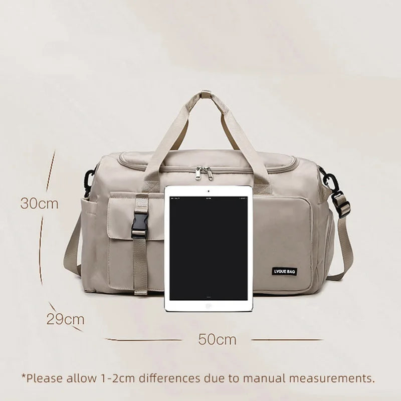 Blue travel bag for women, multifunctional travel backpack, Corporación Turística, with spacious compartments and adjustable straps.