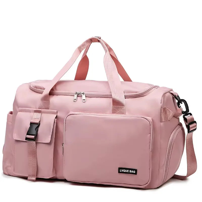 Blue women's travel bag and backpack from Corporación Turística, versatile travel luggage with multiple compartments.