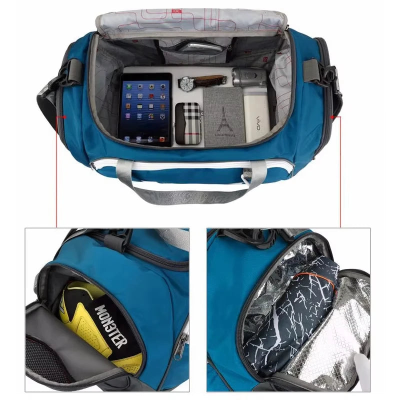 Blue Corporación Turística sports shoulder bag, single-shoulder design, lightweight and practical for active use.