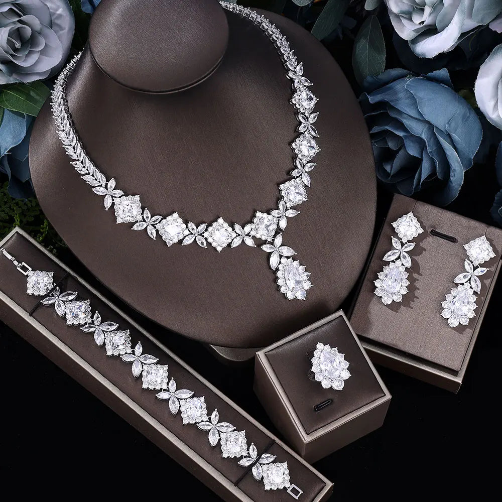 Blue and red wedding jewelry set with zircon stones from Corporación Turística, adjustable 45 cm chain, for bridal accessories.