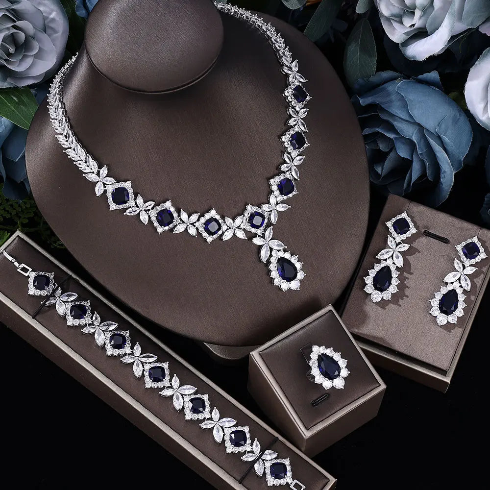 Blue and red wedding jewelry set with zircon stones, adjustable 45 cm chain, from Corporación Turística for 2024.