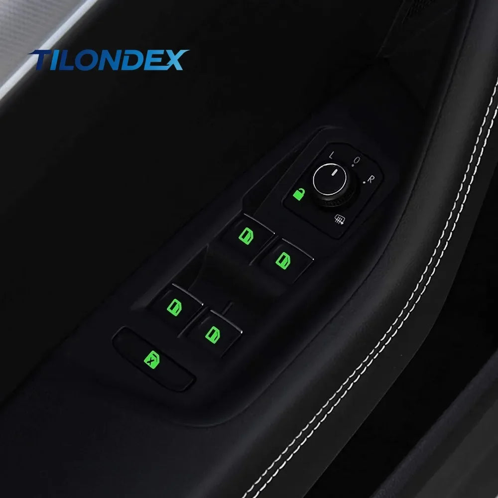 Blue TILONDEX 18-piece luminous sticker set for buttons, by Corporación Turística, shown on a white background