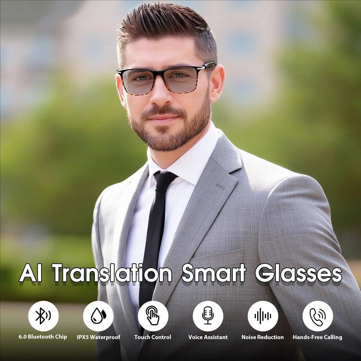 Blue smart glasses with AI enhancements and three lenses, featuring a built-in camera for enhanced visual capabilities.