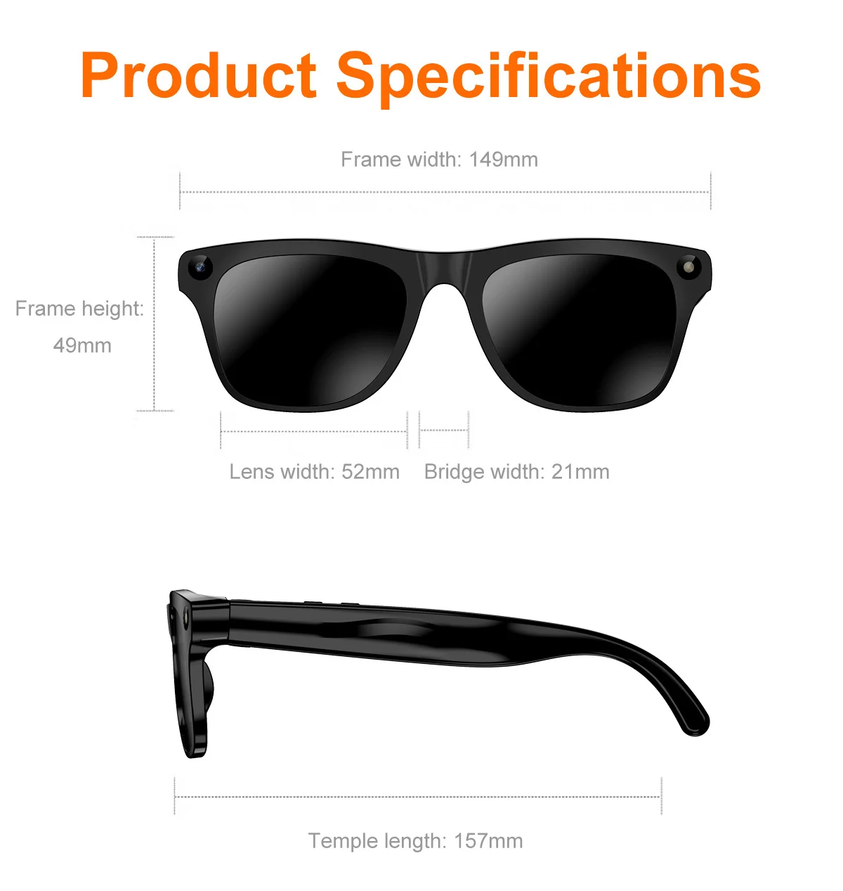 Blue smart glasses with AI enhancements, triple-lens camera from Corporación Turística, modern design and advanced features.