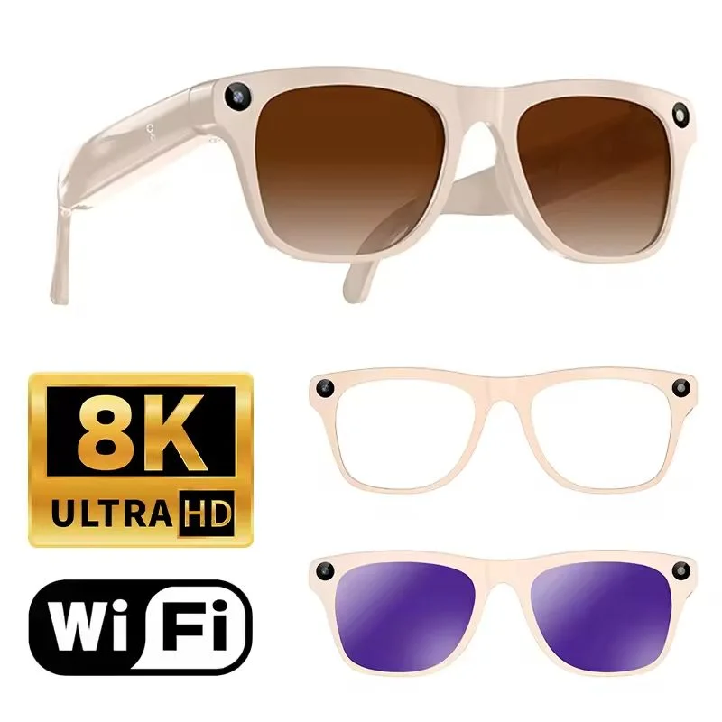 Blue smart glasses with AI enhancements and three lenses, featuring a built-in camera, by Corporación Turística.