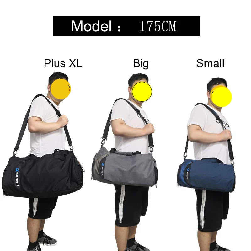 Blue men's gym bag by Corporación Turística with separate dry and wet compartments, ideal for workout gear and accessories.