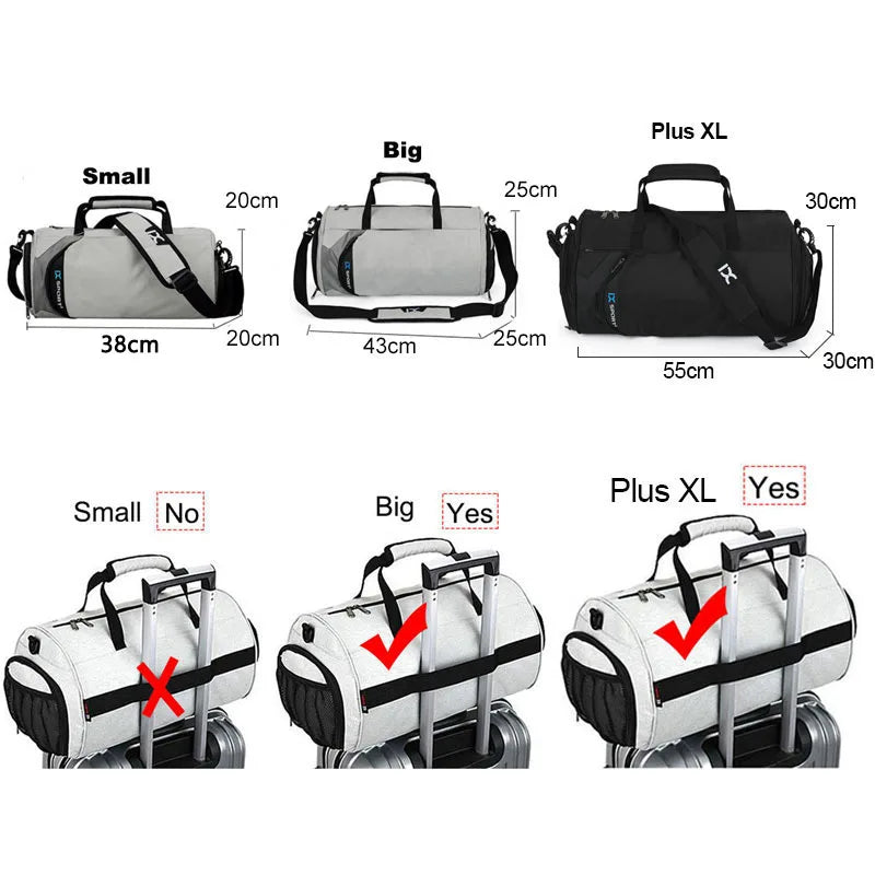 Blue men's gym bag from Corporación Turística with separate dry and wet compartments, spacious and durable for workout essentials.