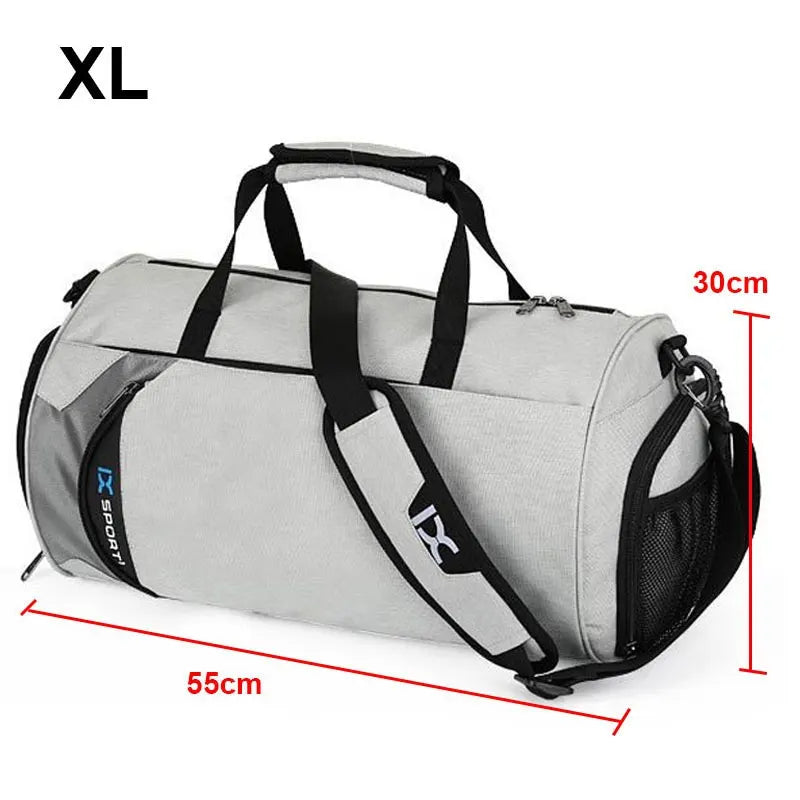 Blue men's gym bag by Corporación Turística with separate dry and wet compartments, suitable for sports and fitness gear.