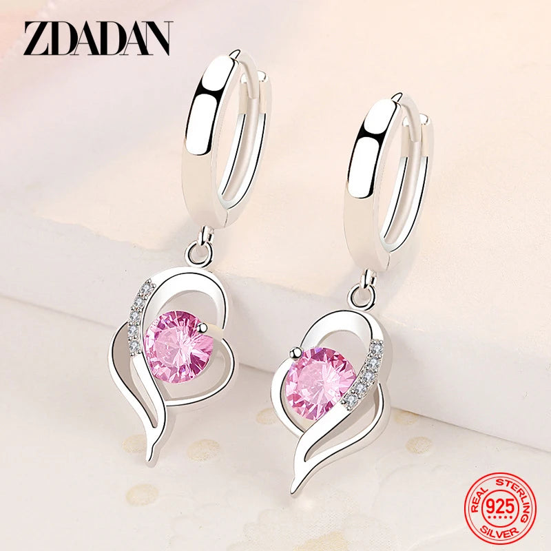ZDADAN crystal cubic zirconia earrings for women, featuring elegant blue stones and silver-tone hooks, displayed on a white background.