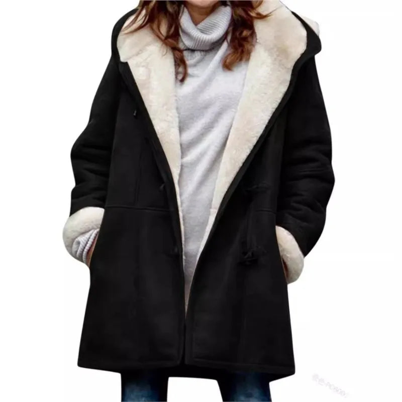 Nuevo mujer abrigo de otoño e invierno 2026 con capucha, en tamaño XXL, de la marca Corporación Turística, con diseño moderno.