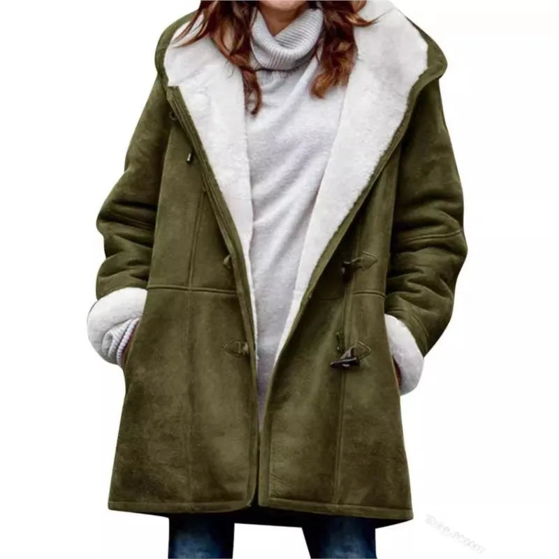 Nuevo mujer abrigo de otoño e invierno 2026 con capucha, de la marca Corporación Turística, en color borgona, tamaño XXL
