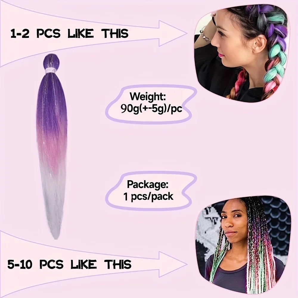 Long hair extension bundle for girls, straight braids in natural black, 26 inches from Corporación Turística, ideal for playful hairstyles.