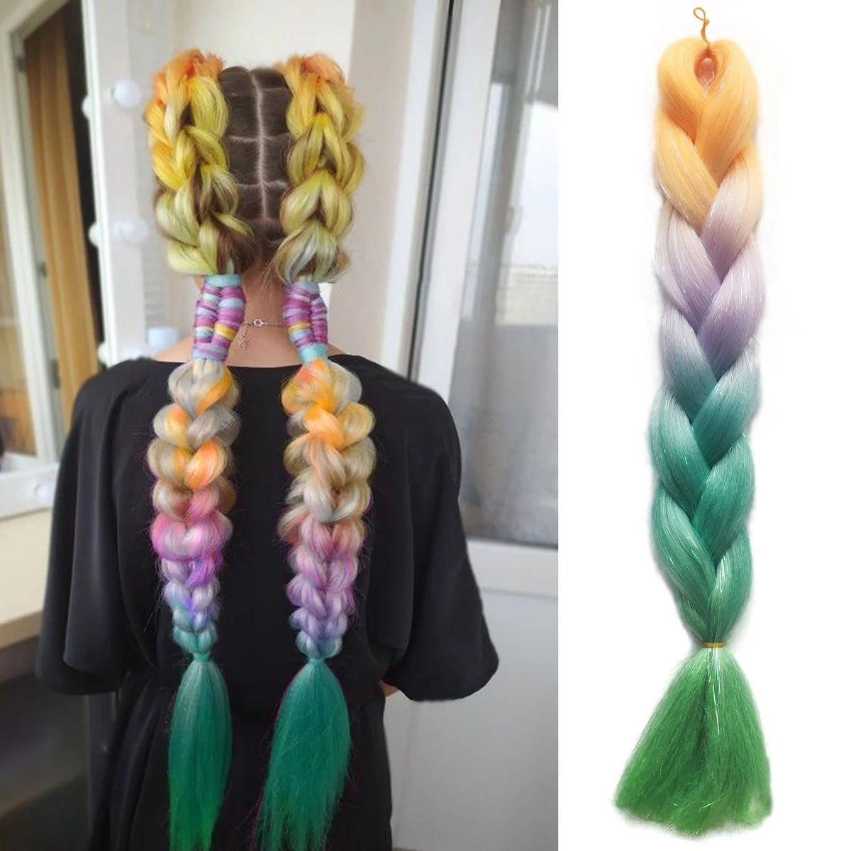 Niñas con trenzas rectas de extensiones de cabello de 26 pulgadas, hechas por Corporación Turística, en lote de un solo color.