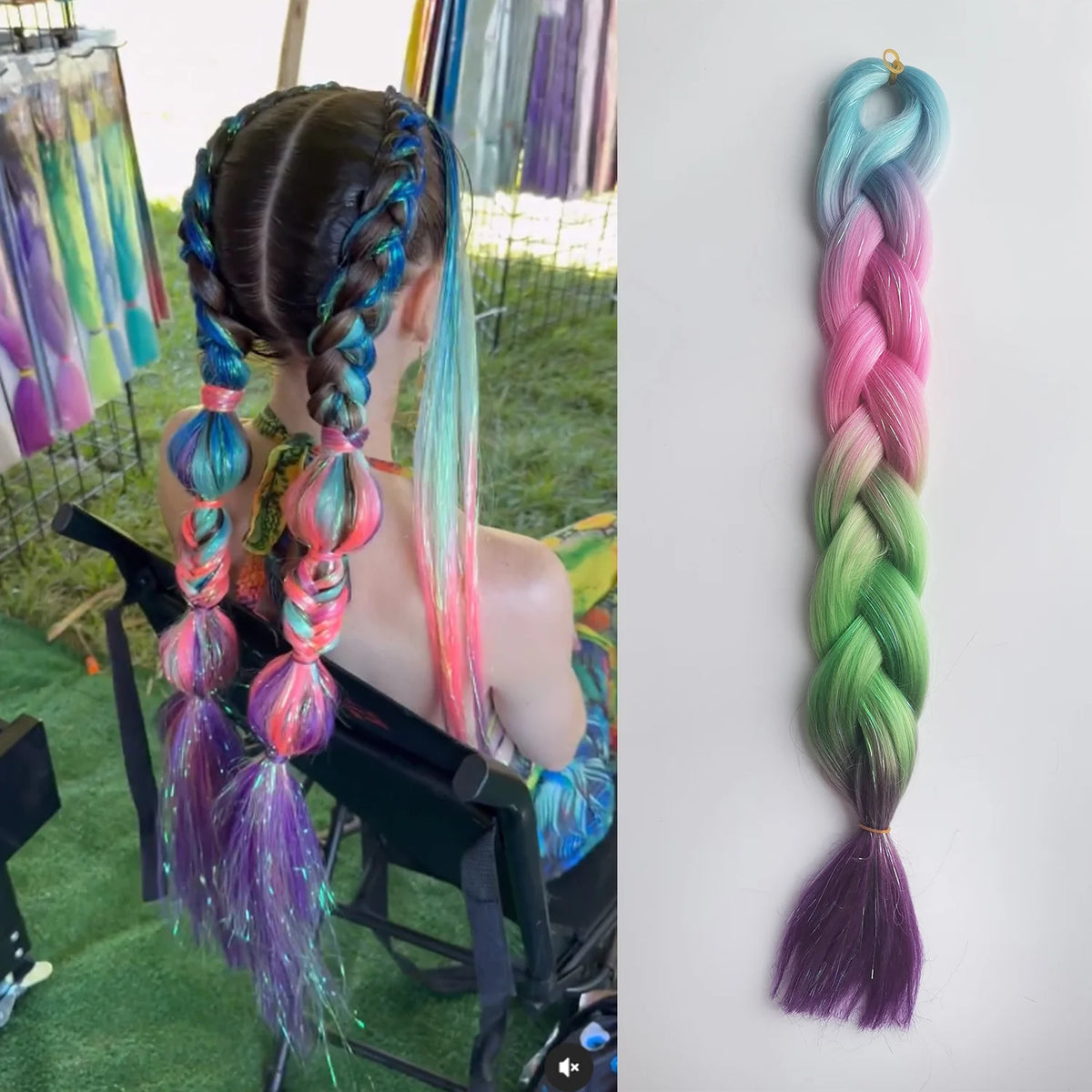 Children's hair extensions by Corporación Turística, straight braid extensions for kids, 26 inches long, in a natural style.