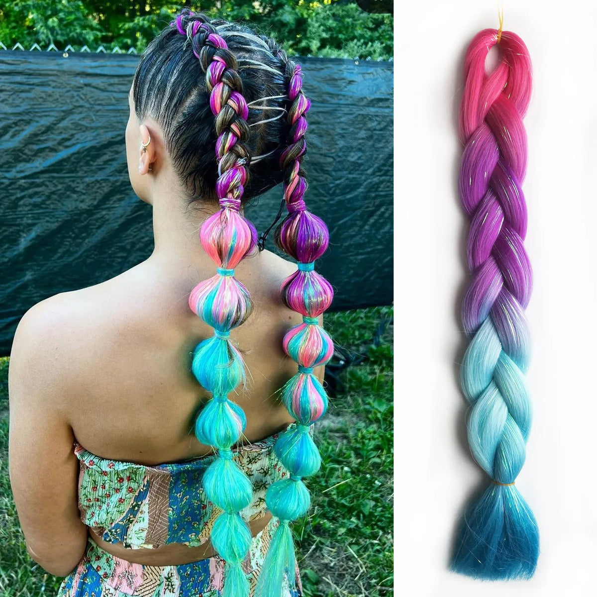 Long blonde hair extensions for girls with straight braids, 26 inches, natural look, from Corporación Turística.