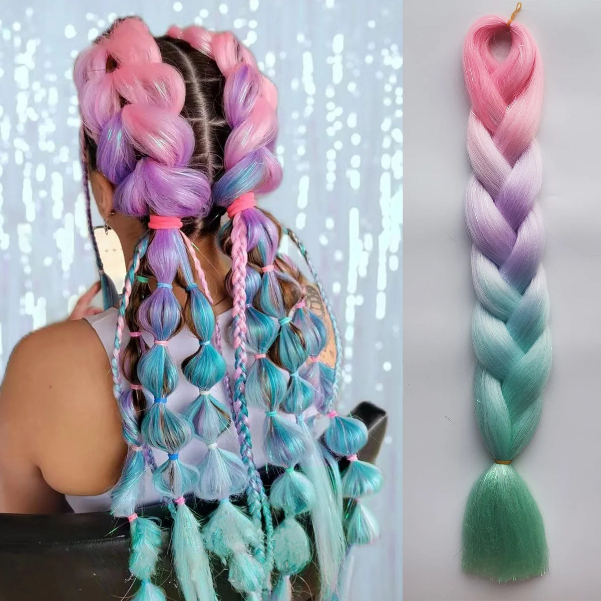Girls' hair extensions with straight braids, 26 inches long, from Corporación Turística, shown in a natural hairstyle.