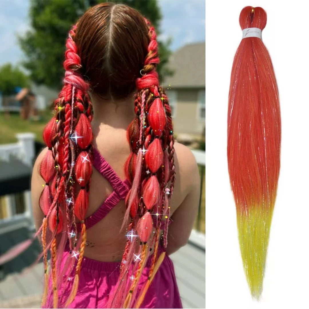Long blonde hair extensions for girls, straight braid style with deg, from Corporación Turística, 26 inches in length.