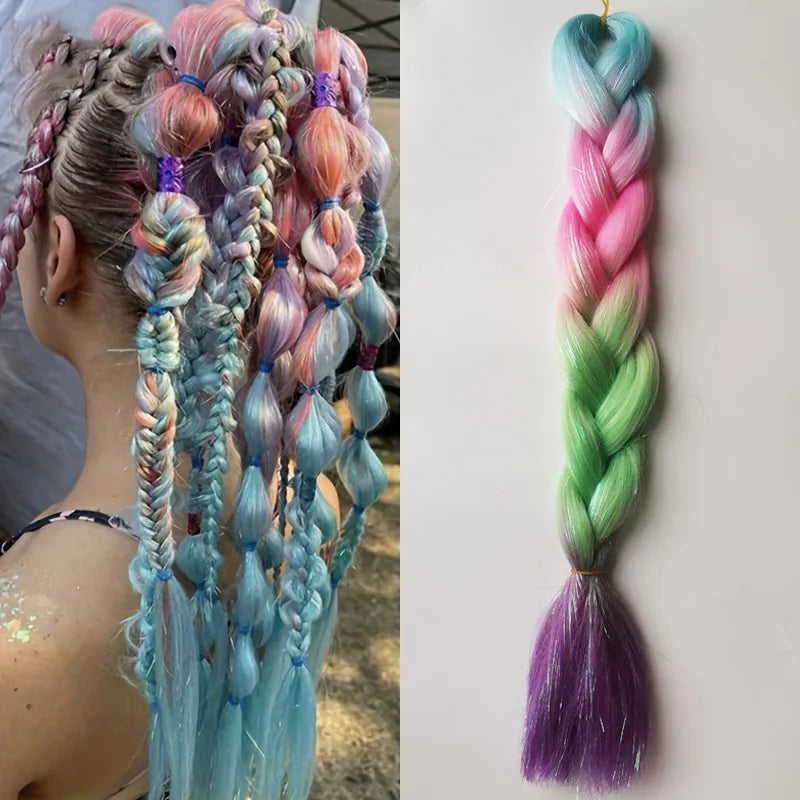 Long blonde hair extensions for girls with straight braids, 26-inch length, from Corporación Turística.
