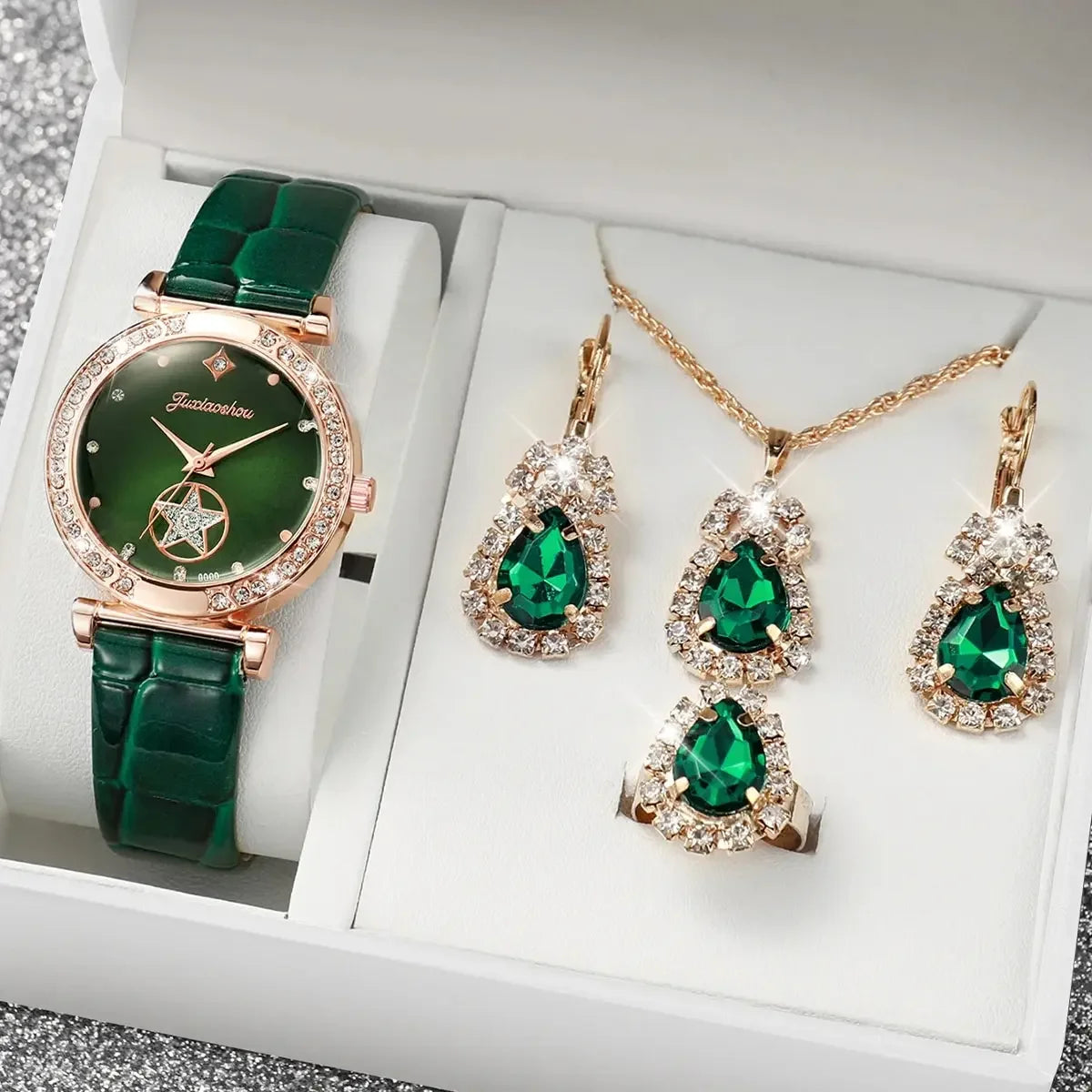 Elegant green leather women's watch with rose gold accents from Corporación Turística, showcasing a stylish timepiece.