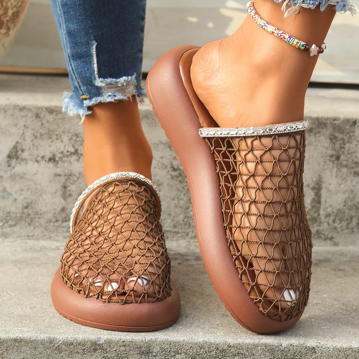 Luxury beach sandals by Corporación Turística with open toes, stylish design, in a rich brown color, perfect for summer outings.