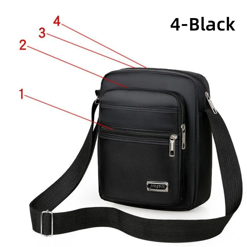Brown men's waterproof crossbody bag with six zipper compartments by Corporación Turística, designed for durability and style.