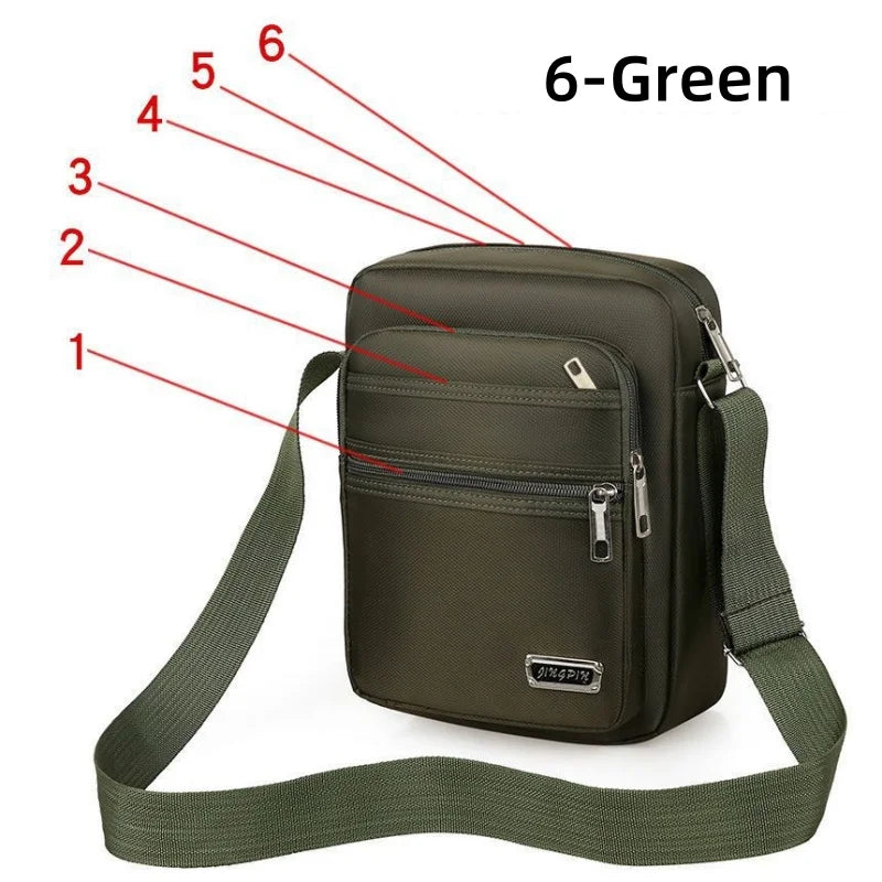 Brown waterproof men's crossbody bag with six zippers, durable and practical for everyday use by Corporación Turística.