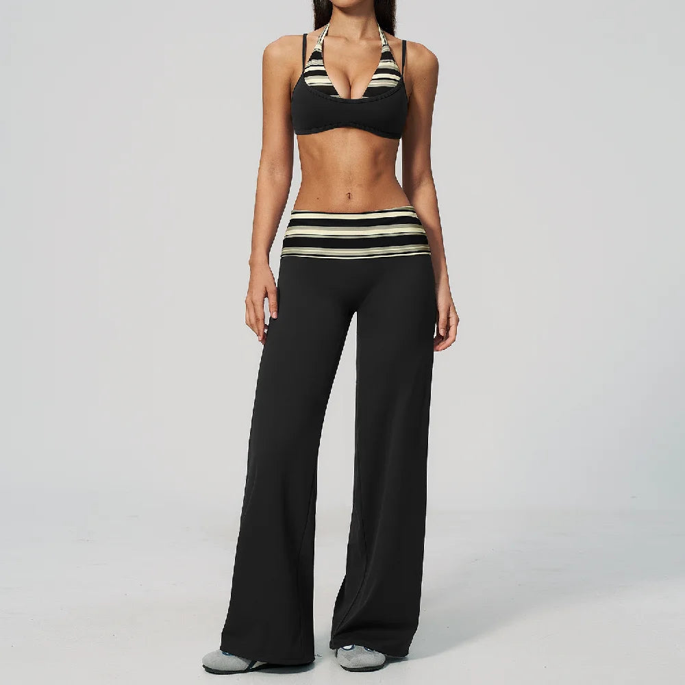 Brown dotted 2-piece yoga set for women by Corporación Turística, includes sports top and leggings, lightweight and comfortable.