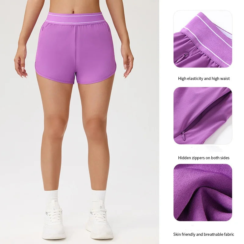 Brown quick-drying yoga shorts by Corporación Turística, designed for vacation and outdoor activities, shown on a model.