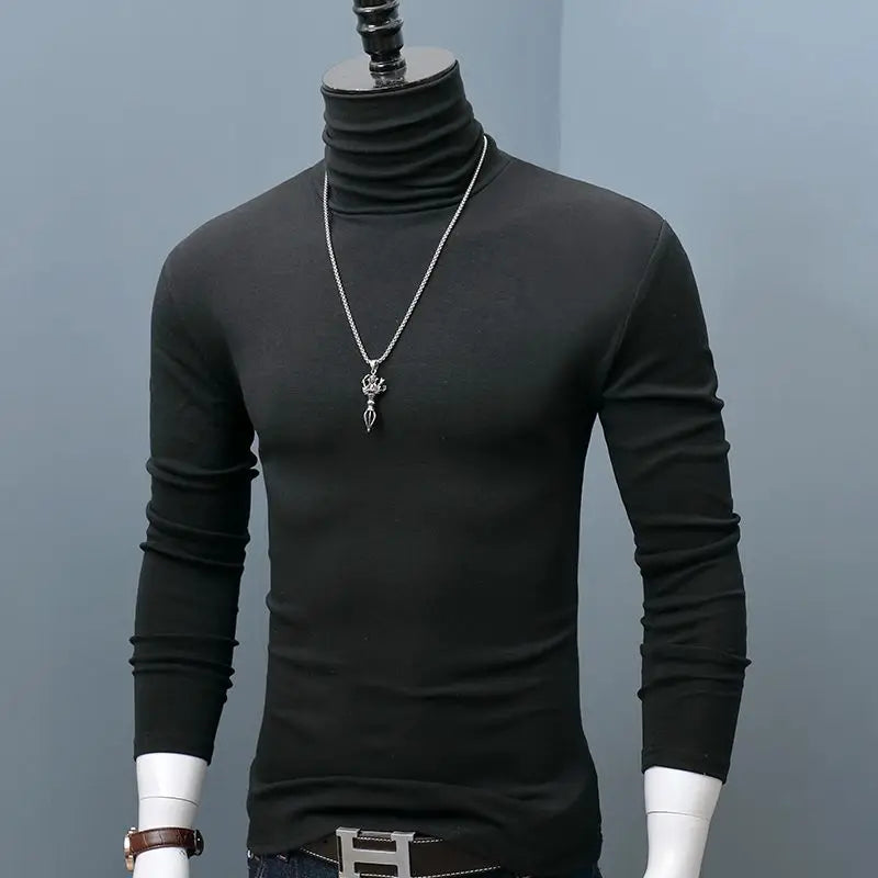 Burgundy classic turtleneck shirt for autumn and winter, worn by a model, made by Corporación Turística, suitable for cold weather.