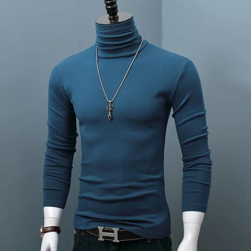 Classic burgundy turtleneck shirt for autumn and winter by Corporación Turística, shown on a model with a cozy, fitted design.