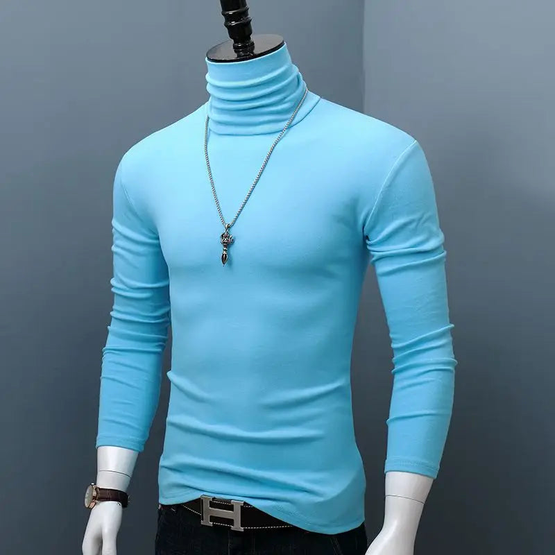 Classic burgundy turtleneck shirt by Corporación Turística, suitable for fall and winter, shown in close-up.