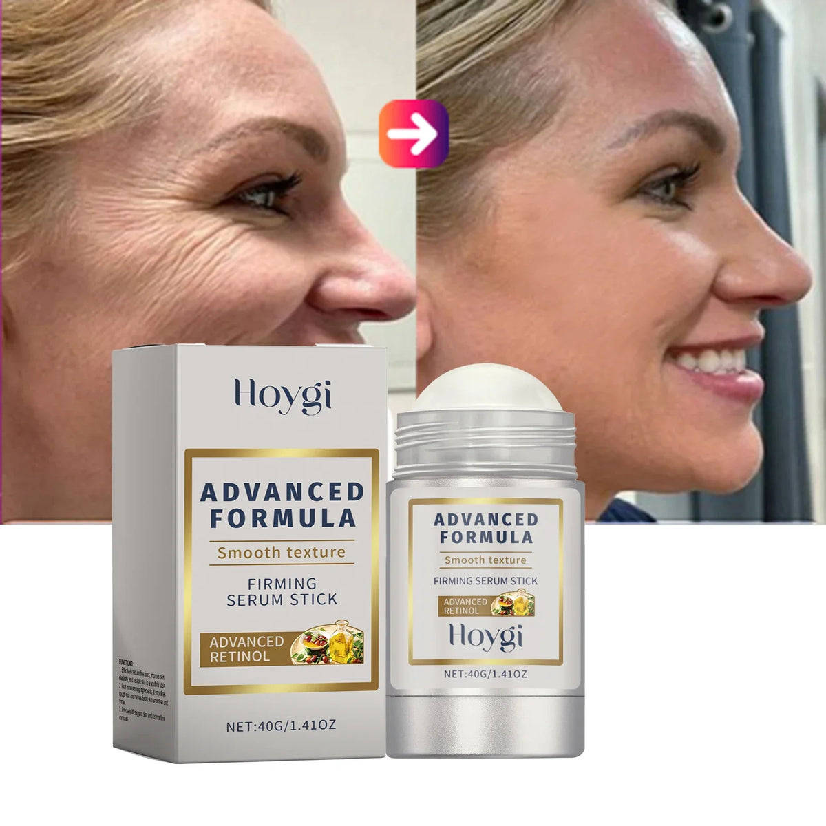Retinol and hyaluronic acid anti-wrinkle firming bar by Corporación Turística, shown as a sleek skincare product.