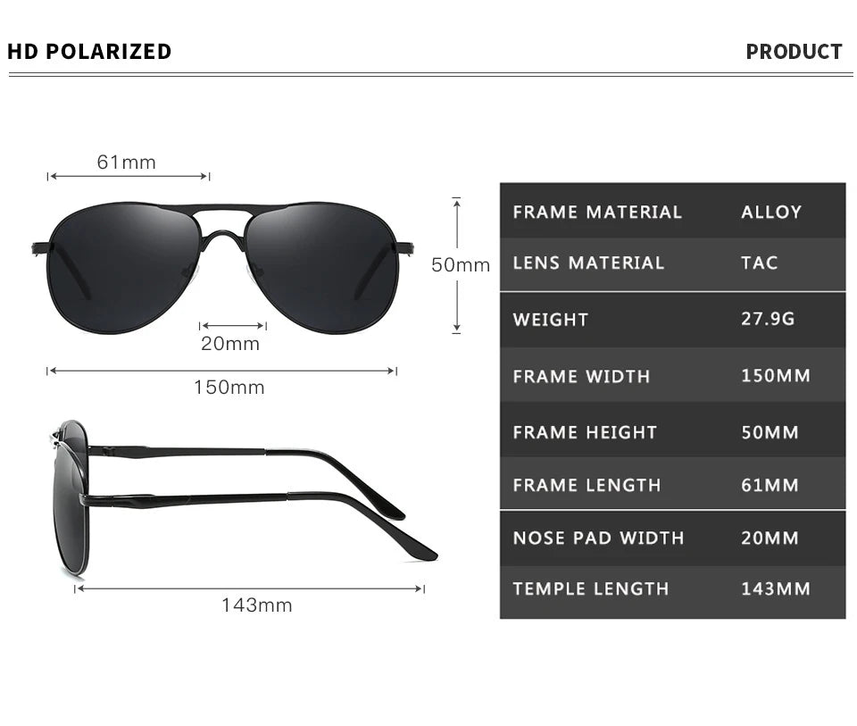 Classic polarized sunglasses for men by Corporación Turística, featuring black frames and tinted lenses in a stylish design.