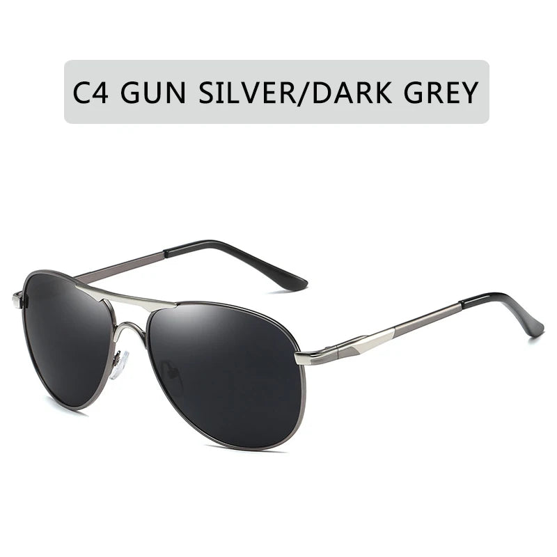 Polarized classic sunglasses for men by Corporación Turística, featuring black frames and dark tinted lenses.