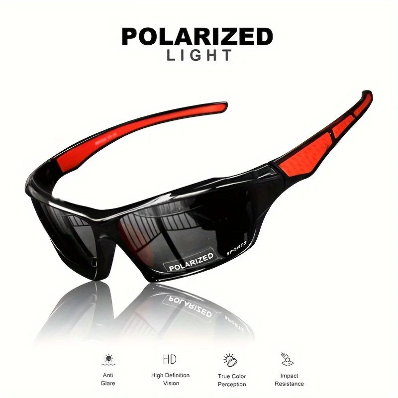 Set of three men's polarized sports sunglasses by Corporación Turística with black frames and tinted lenses.