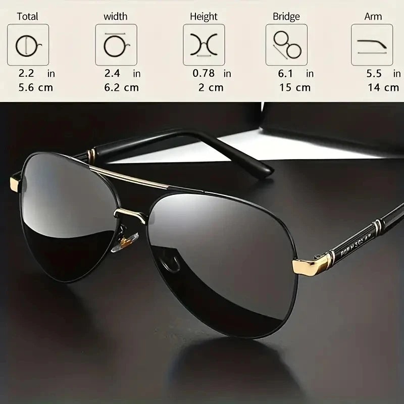 Polarized men's sunglasses with metal frame by Corporación Turística, showcasing sleek design and UV protection.