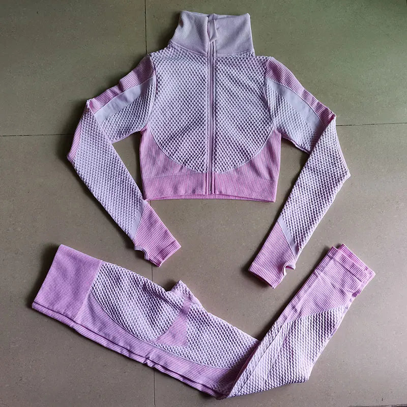 Lavender women's sportswear yoga set by Corporación Turística, two-piece athletic outfit with top and leggings in B-XL size.