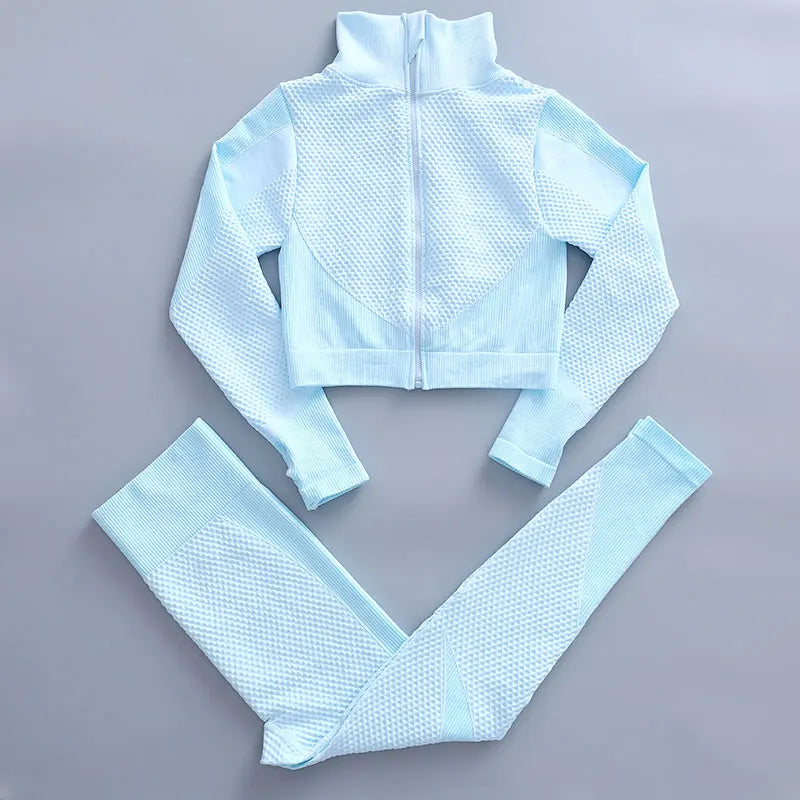 Lavender women's yoga sportswear set by Corporación Turística, two-piece activewear ensemble for exercise and relaxation.