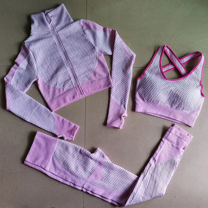 Lavender women's sportswear yoga set by Corporación Turística, two-piece athletic workout outfit for women in B XL size.