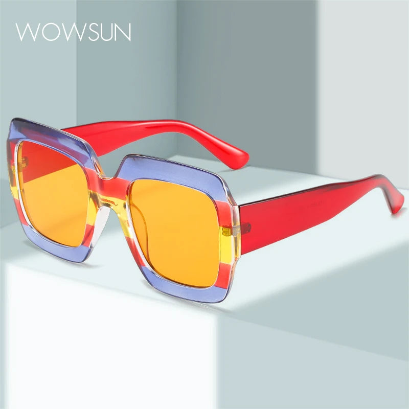 Large square brown leopard-print sunglasses from WOWSUN, featuring oversized design and stylish frame for a bold look.